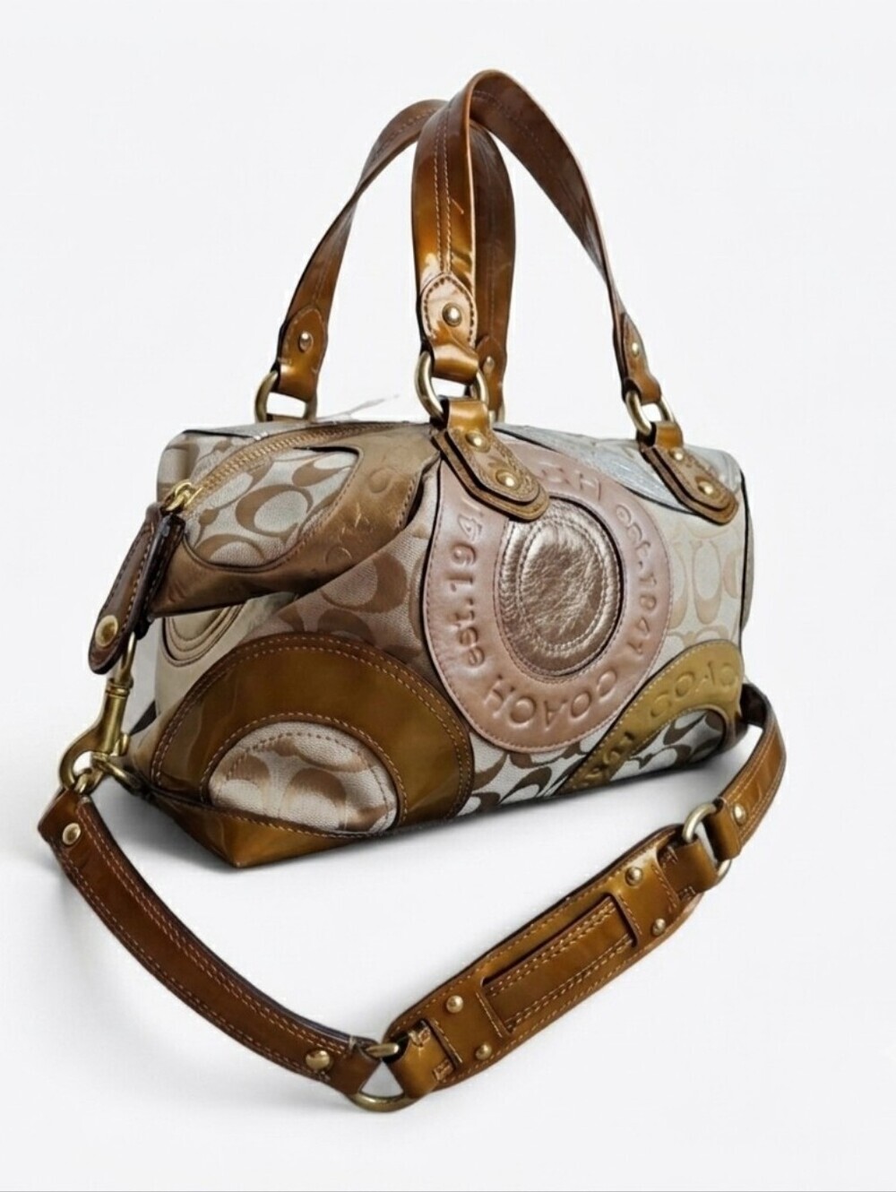 Coach Ashley Patchwork Signature Satchel NWT F15474